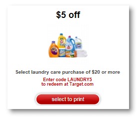 $5 Off $20+ Laundry Target Coupon Now A Printable | TotallyTarget.com