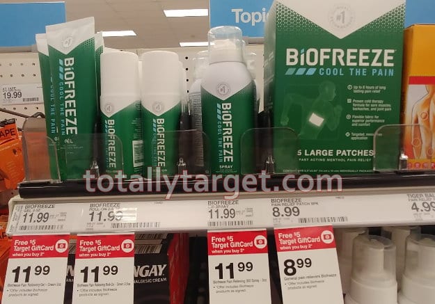Biofreeze pain relief products on a shelf