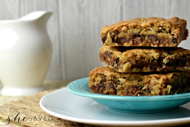 chocolate chip bars on a plate