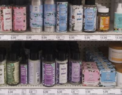 Photo of Love Beauty and Planet products on the shelf at Target