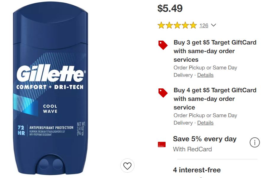 Image of Target Deal on Gillette deodorant