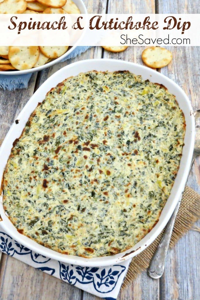 spinach and artichoke dip in a casserole dish