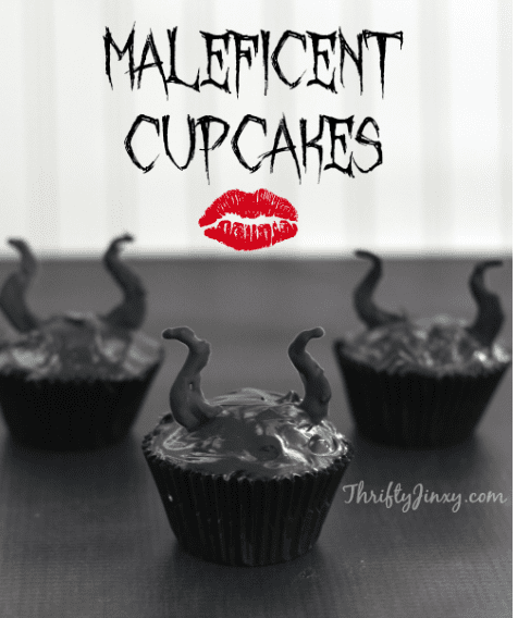 Spooky Malificent cupcakes in a row
