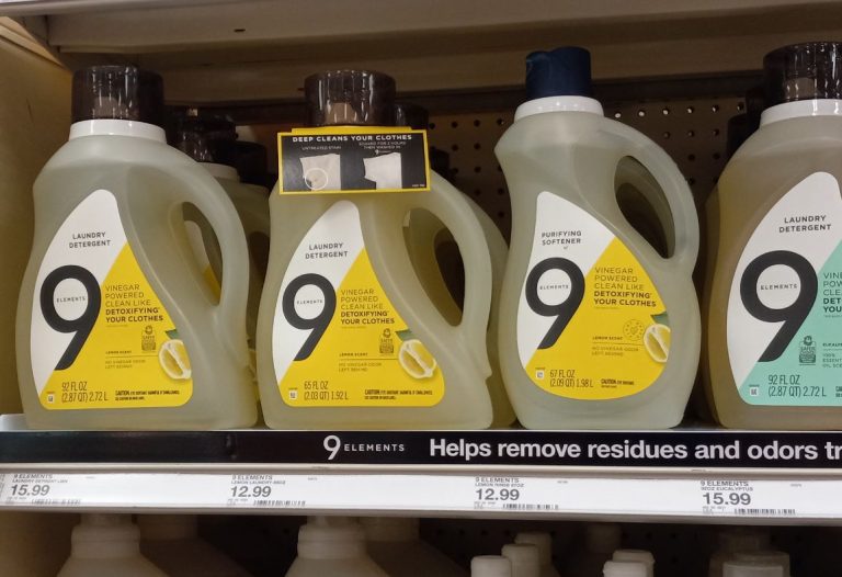 9 elements detergent on a shelf at Target