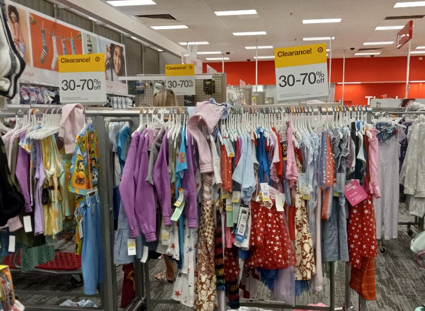 Racks of kids apparel on clearance at Target