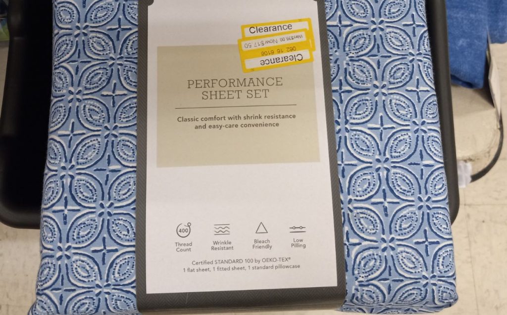 Sheet sets on a shelf at Target