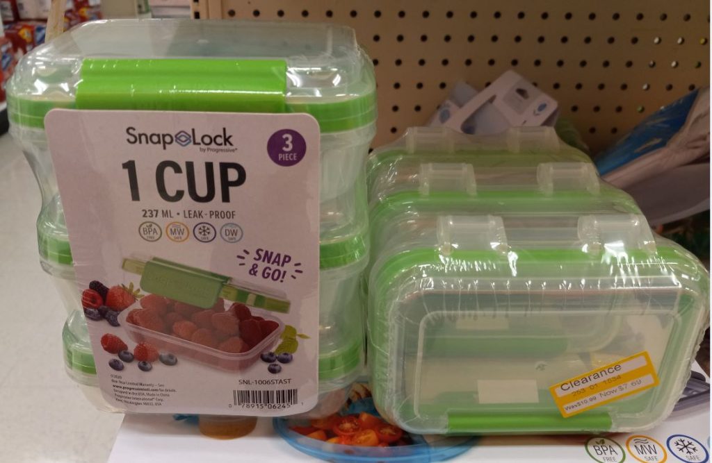 SnapLock containers on clearance on a shelf at Target