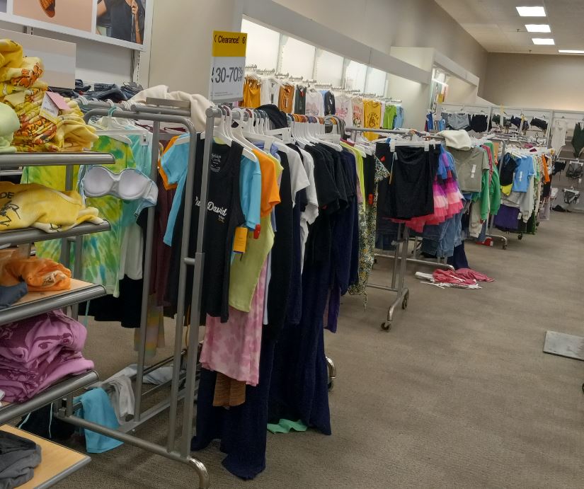 Multiple racks of womens apparel on clearance at Target