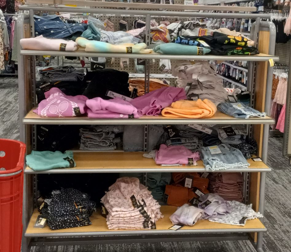 rack of toddler clothing on clearance