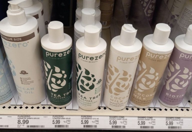 Purezero Hair Care Poducts on a shelf at Target