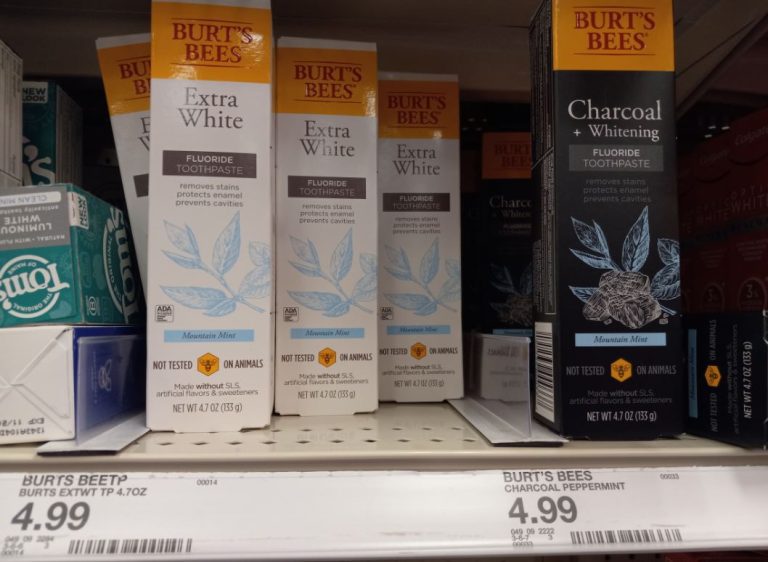 Burts Bees toothpaste on the shelf at Target