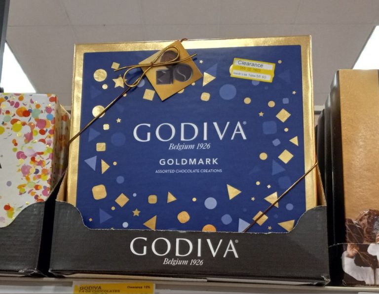 Godiva Chocolates on clearance on a shelf at Target