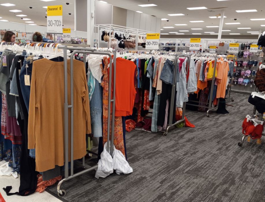 Rack of womens clothes on clearance at Target