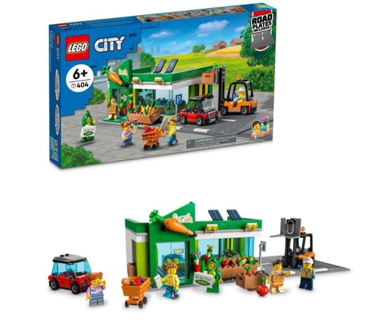 Lego City Playset box and set put together on a while background qualifying for Lego Target Gift Card deal