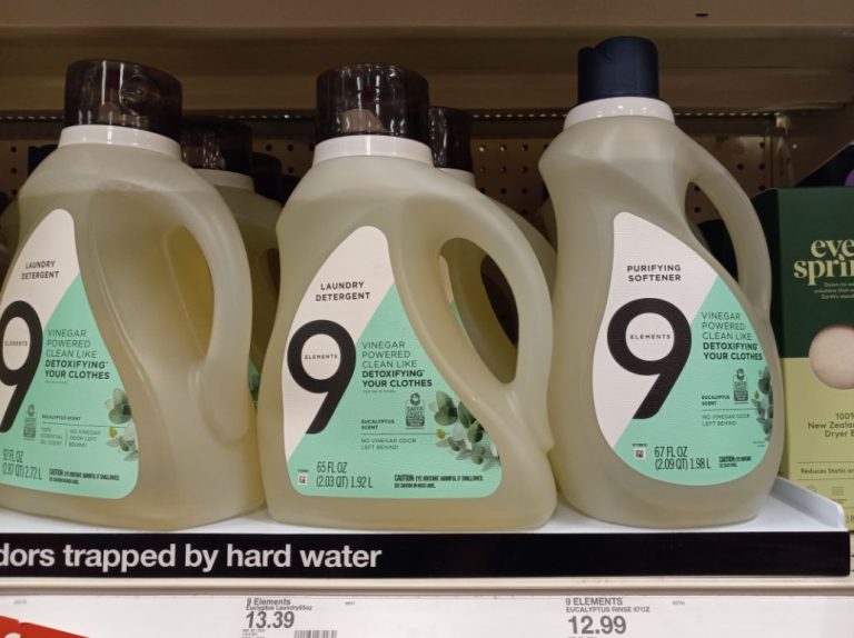 9 Elements products on a shelf at Target to make for great laundry savings with coupons.
