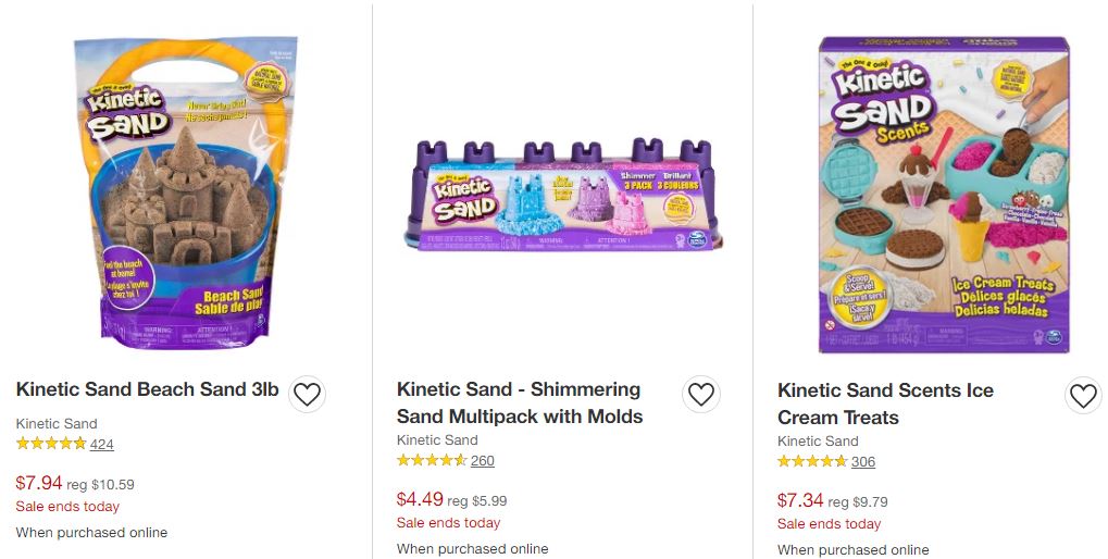 row of kinetic sand toys on sale at Target