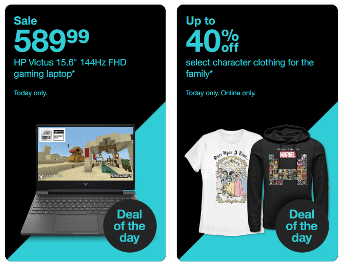 Target Daily Deals today on aptop and apparel
