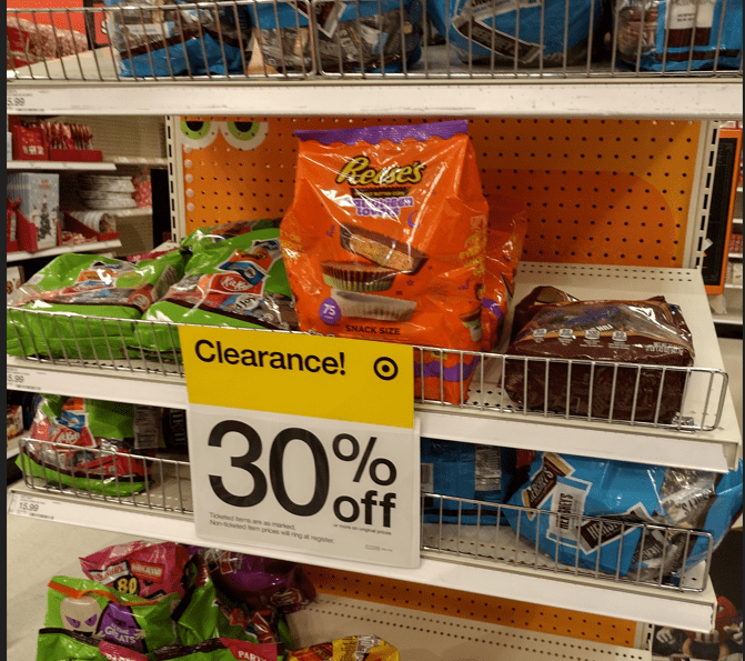 Target Halloween Clearance 2022 Endcap of candy
