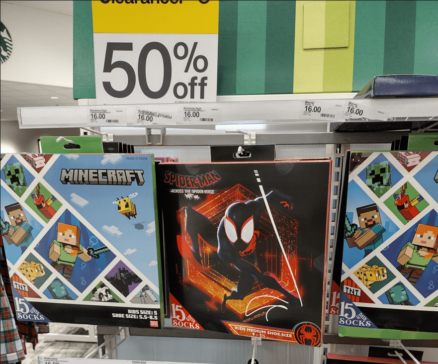 Holiday clearance 2022 at Target display of socks advent calendars