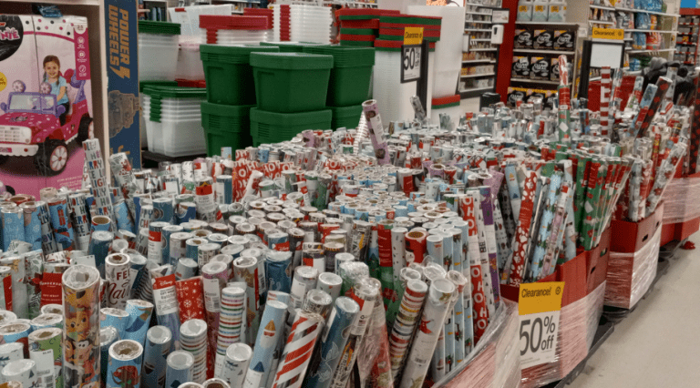 Holiday clearance 2022 at Target including lots of wrapping paper