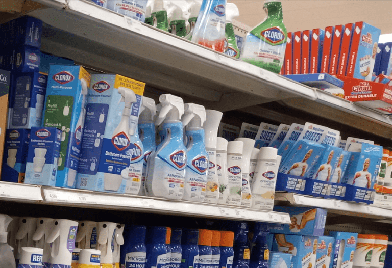 Clorox Disinfecting Spray bottles in a row