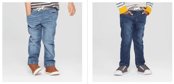 Two images of kids jeans on sale at Target
