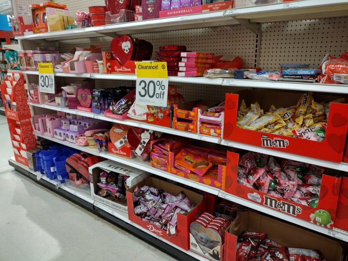 Valentines Day clearance at Target including bags of Valentines candy