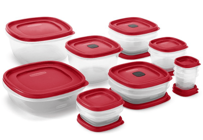 Rubbermaid containers spread out against a white background
