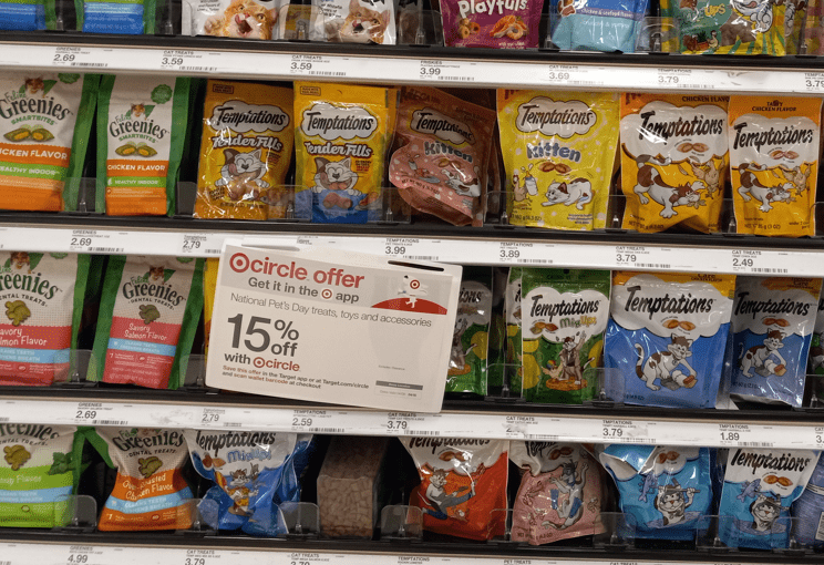 rows of cat treats included in the pet treats deals at Target