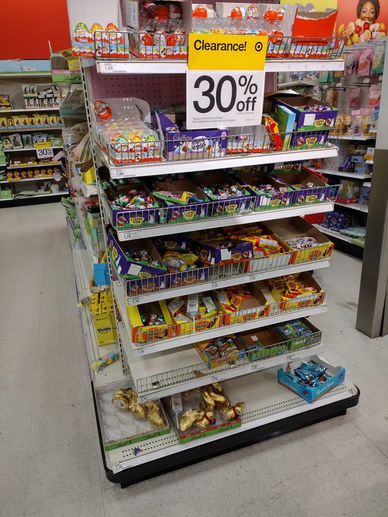 endcap of Target Easter clearance on candy