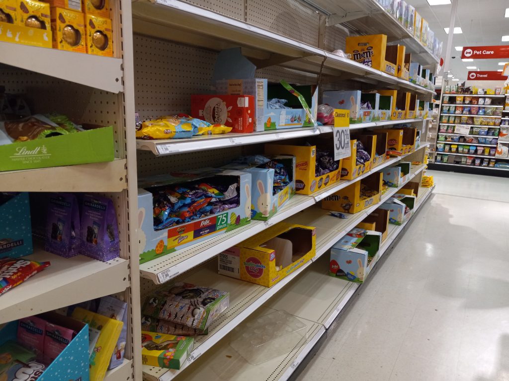 aisle of bagged candy on clearance