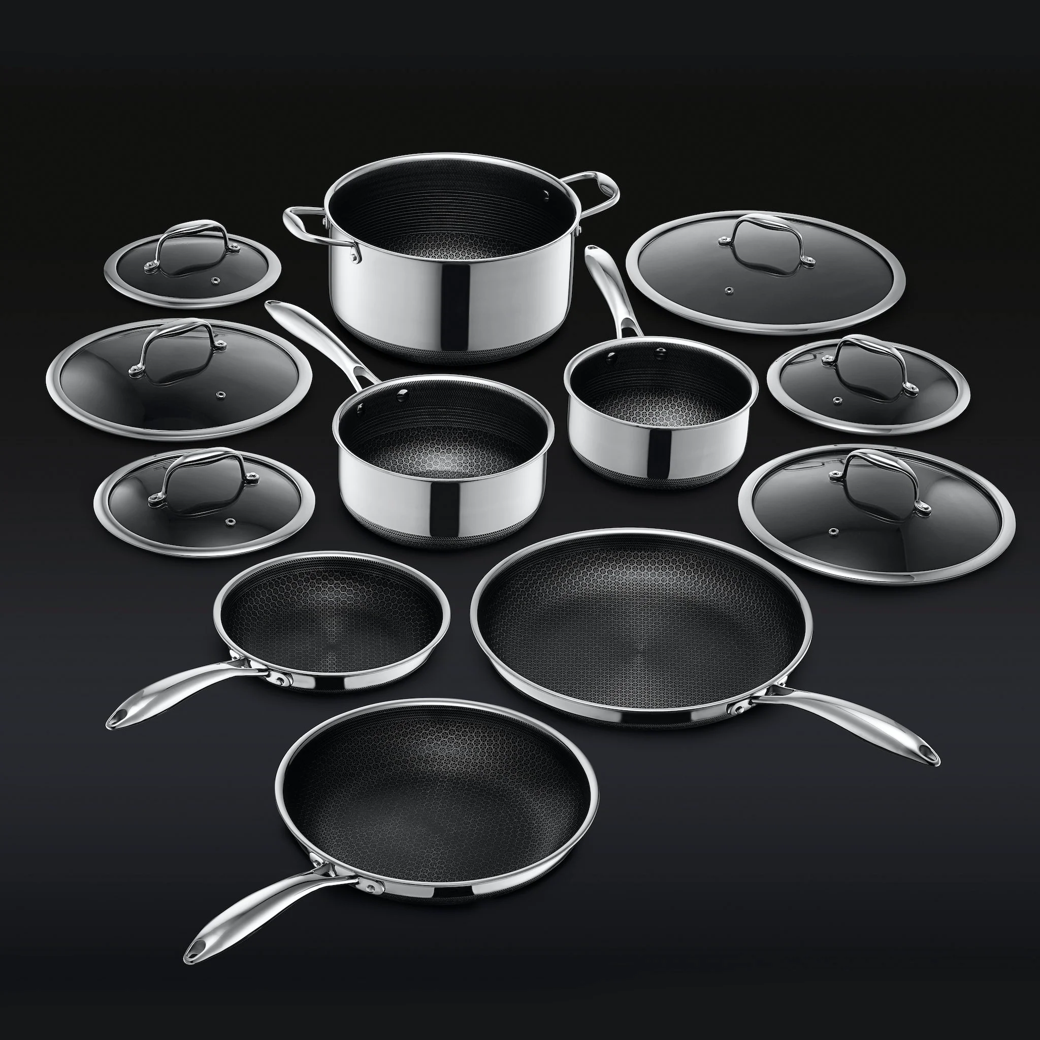 Hexclad 3 Quart Hybrid Stainless Steel Pot Saucepan With Glass Lid - Easy  To Clean : Target