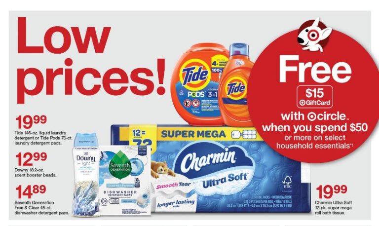 Tide detergent and more items included in the household products savings at Target