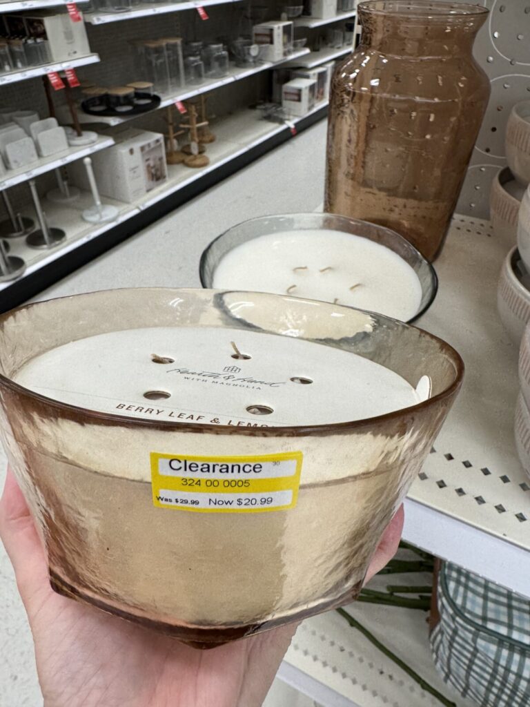 Target home clearance including multi-wick candles on a shelf