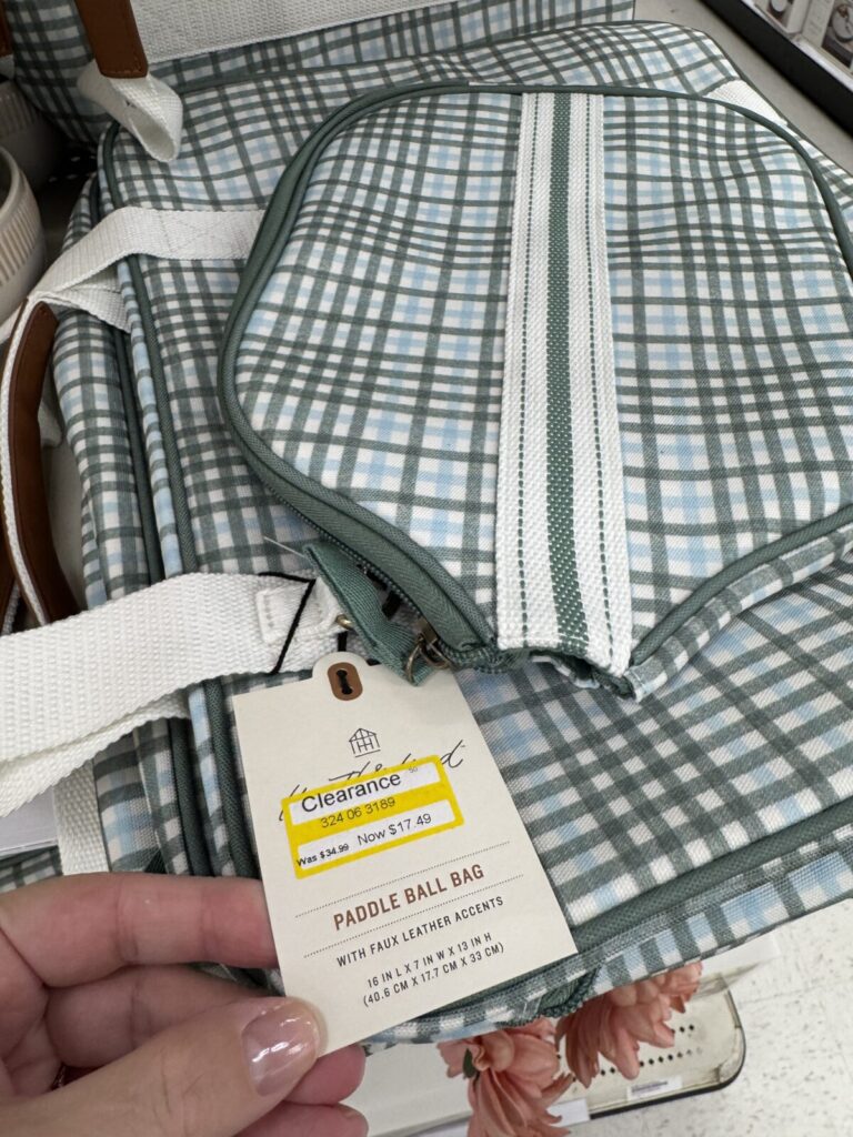 Target Home Clearance includes a plaid paddle ball bag
