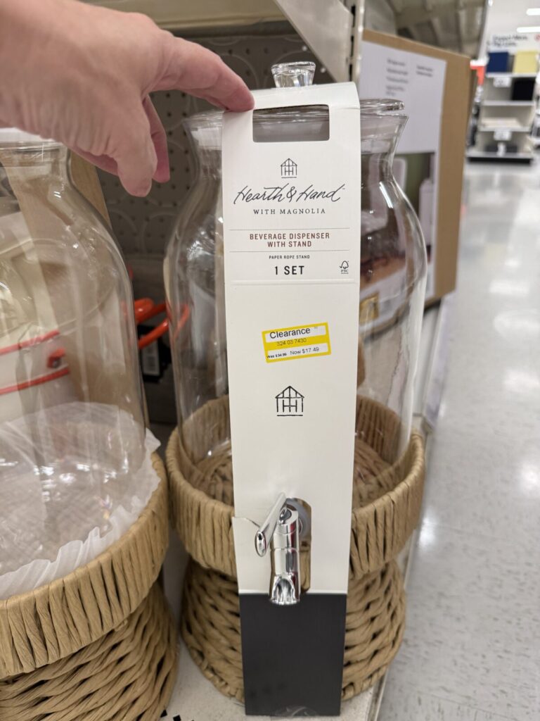 latest Target Clearance Finds including glass and wicker beverage dispenser