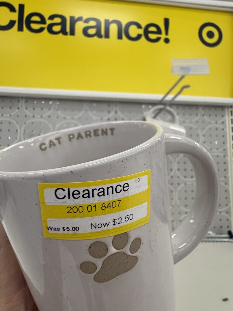 latest Target Clearance Finds including coffee mug with cat paw print