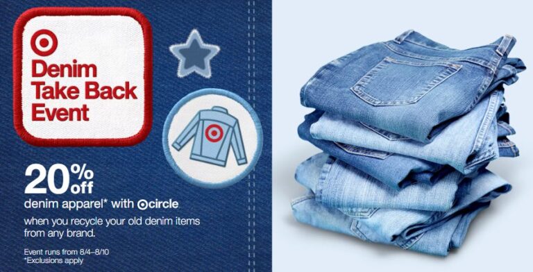 Target Denim Event advertisement with a stack of jeans