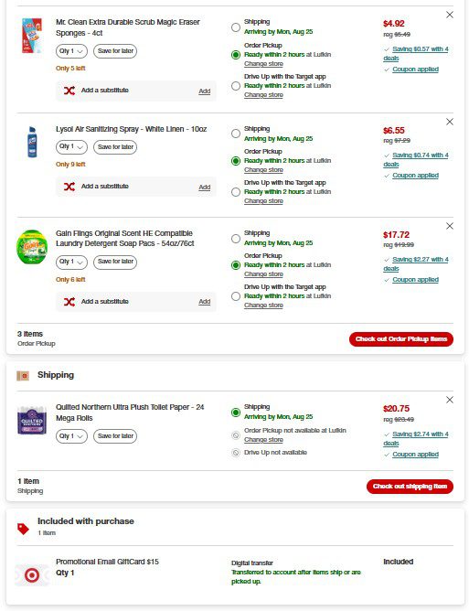 Gain deals at Target receipt